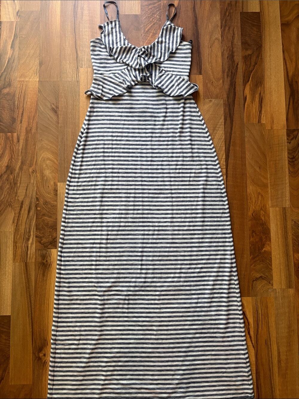 Max Studio Striped Ruffle Maxi Dress in Navy and White Size XS